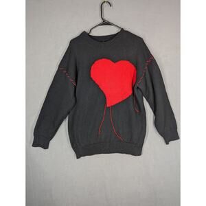 Romwe Sweater Womens XL Black With Red Heart